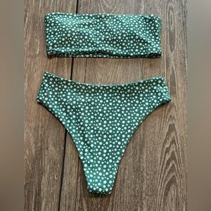 SHEIN Green / White 2 Piece Strapless Swimsuit Sz(M)